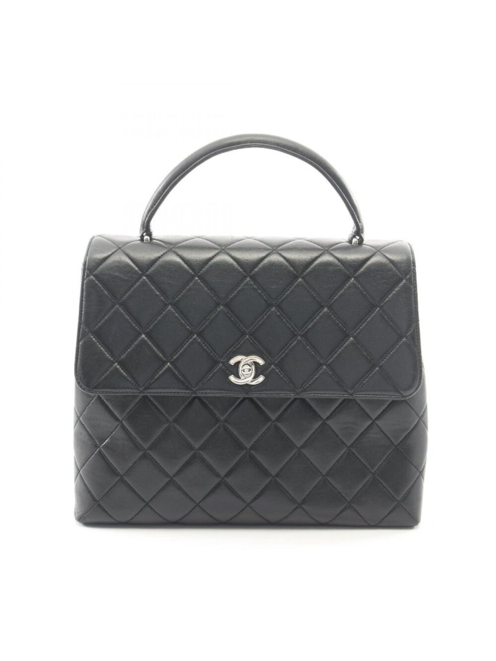 Chanel Handbag Quilted Top Handle Black Lambskin